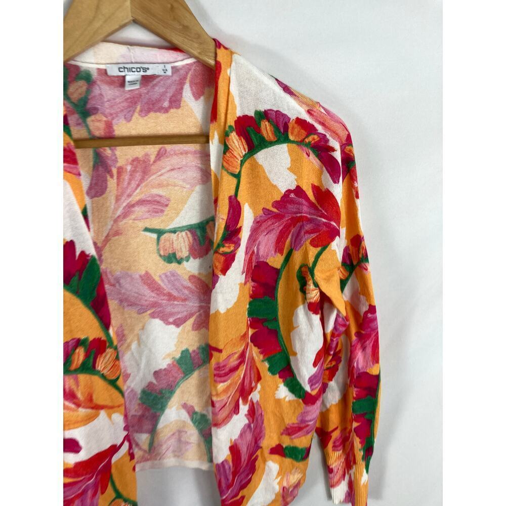 Chicos Linen Blend Colorful Lightweight Cardigan size 1 / Medium - Picture 2 of 5